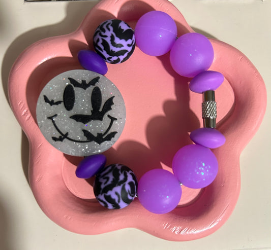 Silicone Charm-SmileyBatsPurple GLOW IN THE DARK