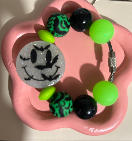 Silicone Charm-SmileyBatsGreen GLOW IN THE DARK